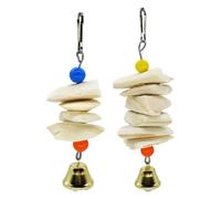 VICASKY 2Pcs Parrot Cuttlebone Chewing Wooden Beads, Cage Hanging Bite for Budgies, Cockatiels, and Small Birds, Calcium Supplement for Beak Grinding and Play Random Color Random Color