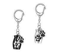 VICASKY 2pcs Pet Ashes Urn Keychain Memorial Pendant with Metal Container for Dog Cat Keepsake, Silver and Black Mini Ash Holder Bag Hanging Ornament
