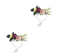 VICASKY 2pcs Pet Headwear Flower Wreath Natural Style Dog Cat Headband Dual-function Dress Up Collar for Puppies Wedding Photo Props
