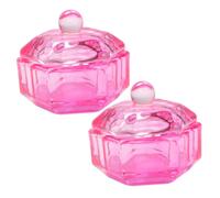 VICASKY 2pcs Pink Crystal Glass Nail Dappen Dish with Lid Portable Acrylic Nail Monomer Container for DIY Manicure and Salon Use Odorless and Lightweight