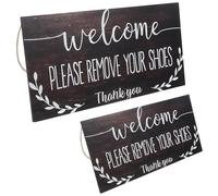 VICASKY 2pcs Please Remove Your Shoes Sign Wooden Door Plaques with Clear Engraved Message Charming Wall Decor for Home Entryway Front Door Welcome Sign for Living Porch