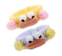 VICASKY 2pcs Plush Cartoon Hairband for Face Washing and Makeup Non-slip Soft Elastic Spa Headband for Daily Skincare and Sports Cute Big Eyed Sausage Mouth Design Blue and Yellow