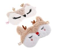 VICASKY 2pcs Plush Reindeer Eye Mask for Sleeping Light Blocking Sleep Mask for Women and Cute Design for Travel Party Games and Holiday Use
