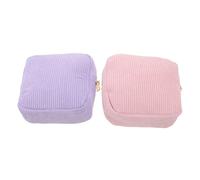 VICASKY 2pcs Portable Corduroy Sanitary Napkin Organizer Bag for Teens - Small Period Pad Storage Pouch with Zipper, Purple and Pink Menstrual Pad Holder for School and Travel