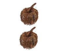 VICASKY 2Pcs Rattan Pumpkin Decor Natural Woven Fall Pumpkin Ornaments for Halloween Thanksgiving Table Decoration Lightweight Reusable Craft with Fine Artistry