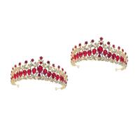 VICASKY 2pcs Red Bridal Crown Headwear with Sparkling Rhinestones Fashion Wedding Headdress for Women Elegant Party Hair Ornament Chic Bride Hair Accessory for Weddings and Proms