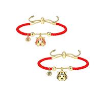 VICASKY 2pcs Red Rope Bracelets with Tiger Charm for Luck and Protection, Alloy and Braided Cord Material, Auspicious Style Gift for Friends and Families, the Birth of Newborn
