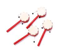 VICASKY 2pcs Red Sheepskin Drum Wooden Handles, Lightweight Traditional Musical Instrument for Babies and Kids, Stimulates Listening Ability and Hand-Eye Coordination