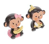 VICASKY 2Pcs Resin Monkey Artware Decor Banana Monkey Cake Toppers for Valentine's Day Couple Gift Home Baking Ornament