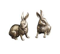 VICASKY 2Pcs Retro Brass Rabbit Ornaments Vintage Style Desktop Decor for Home Office Garden Smooth Surface Lovely Statue Rabbit Lovers and Indoor Outdoor Display