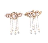 VICASKY 2pcs Retro Palace Rhinestone Pearl Tassel Hair Clips Small Spring Metal Barrettes for Women Secure Comfortable Hold Chinese Style Vintage Glamour Accessories for Weddings Parties