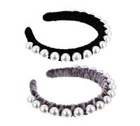 VICASKY 2pcs Retro Pearl Hairband Single Row Large Beads Headbands in Black and Grey Elegant Hair Accessories for Women for Parties Weddings Proms and Daily Wear