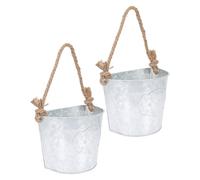 VICASKY 2pcs Rustic Metal Hanging Flower Pots with Hemp Rope, Wall Mounted Iron Planter Baskets for Plants and Orchids, Multi-plant Functionality, for Home and Terraces Decor