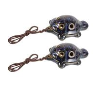 VICASKY 2pcs Six Hole Ceramic Ocarina Musical Instrument for Beginners, Portable Turtle Shaped Pendant Style with Hanging Rope, Educational Value for Indoor Use and Impromptu Performances