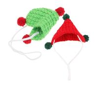 VICASKY 2pcs Soft Knitted Triangle Pet Hats for Small Animals Cozy Yarn Costume Headwear for Hamsters Guinea Pigs Cute Holiday Decoration Accessories in Green and Red