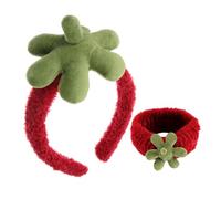 VICASKY 2pcs Strawberry Leaf Headbands Strawberry Beauty Headband Charming Coral Fleece Prevents Slipping Suitable for Hair Types Women Spa Day Delightful Touch of Cuteness