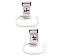 VICASKY 2pcs Stroller Hook Clips Heavy-Duty Hangers for Diaper Bags Purses Shopping Convenient Stroller Accessories Silver Hooks and White Belts for Parents The Go