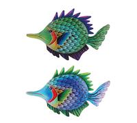 VICASKY 2pcs Theme Iron Fish Wall Art Hanging Ornaments Decorative Ocean Style Wall Decor for Living Room Home Accessories Green Blue
