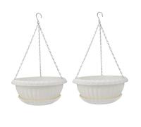 VICASKY 2pcs Thick Resin Plastic Hanging Plant Pots with Trays Green Planters for Indoor Balcony Garden Decor Suspension Containers for Home Display and Plant Lovers
