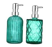 VICASKY 2pcs Transparent Glass Shampoo Storage Bottles with Press Pump Reusable Empty Lotion Dispenser for Bathroom and Travel Eco Friendly Vertical Diamond Pattern Design