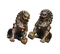 VICASKY 2Pcs Vintage Alloy Lion Desktop Ornament Chinese Style Decorative Figurines for Living Study Office Tea Ceremony Decor Gift