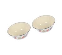 VICASKY 2Pcs Vintage Iron Enameled Salad Bowls Multipurpose Food Containers Flat Bottom for Induction Cooker Beige Retro Style Mixing and Serving Bowls
