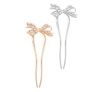 VICASKY 2pcs Vintage Rhinestone Hair Forks Metal U Shaped Hair Pins with Bow Design for Women Chinese Style Updo Accessories for Bridal Chignon French Twist Gold and Silver