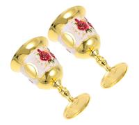 VICASKY 2pcs Vintage Zinc Alloy Goblet Embossed Retro Decorative Wine Cups for Celebration Banquet Home Decor with Classical Aesthetic and Artistic Floral Design