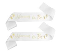 VICASKY 2Pcs White Satin Maternity Sash for Shower - Mummy to Be Gold Lettering Sashes - Pregnancy Party Decorations for Expecting Moms