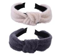 VICASKY 2pcs Winter Warm Plush Headbands for Women Soft Criss Cross Hairbands in Grey and White Cozy Hair Accessories for Outdoor Sports and Daily Wear