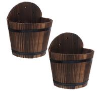 VICASKY 2pcs Wooden Flower Pot Retro Bucket Design Hanging Planter Pot for Home Floor Display, Creative Wooden Plant Container Suitable for Indoor and Outdoor Use