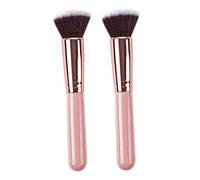 VICASKY 2pcs Wooden Handle Makeup Brush Foundation Brush for Liquid Foundation Pink Handle and Rose Gold Details for Travel and Everyday Use