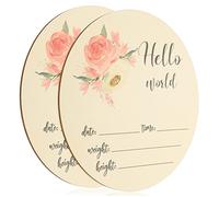 VICASKY 2pcs Wooden Newborn Birth Announcement Sign Round Card for Name Keepsake for Photography Nursery Decor