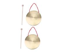 VICASKY 2sets Chinese Opera Gong Hand Brass Percussion Instrument Wooden Stick for Boys and Girls Music Toy