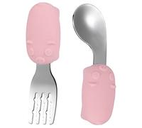 VICASKY 2sets Lovely Pig Stainless Steel Fork Spoon for Boy Girl Lightweight Eating Tools for Easy Weaning Comfortable Anti- Handle Smooth Edges for Safe Feeding