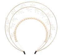 VICASKY 3 Layer Sunburst Metal Crown Headband Floral and Faux Pearl Embellishments, Handmade Elegance in Beige, Boho Lolita-inspired Tiara for Women, for Cosplay and Summer Festivals