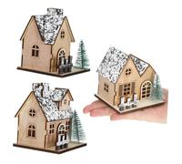 VICASKY 3 Pcs Miniature Wooden Christmas Houses with LED Lights Rustic Village Set for Table Centerpieces and Home Decor Warm Glowing Festive Ornaments for Holiday Ambiance and Gift Giving