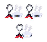 VICASKY 3 Sets Blue White Striped Sailor Hat Costume Set with Scarf Gloves