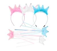 VICASKY 3 Sets Fairy Princess Tiara and Wand Lightweight Role Play Accessories for Birthday Halloween Christmas Dress Up with White Blue Pink Crowns