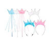 VICASKY 3 Sets Princess Tiara and Wand Costume Accessories for Lightweight Comfortable Birthday Halloween Christmas Party Dress Up Crowns and Fairy Sticks in White Blue Pink