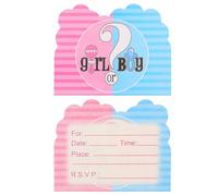 VICASKY 32pcs Gender Reveal Invitation Cards Party Cards with Delicate Elements Design, Assorted Color, Paper, Blank Interior for Shower Party Celebration