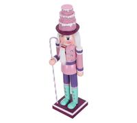 VICASKY 38cm Pink Wooden Nutcracker Ornament with Candy Cane Staff Decorative Valentine Nutcracker Soldier for Living Room Festive Cake Topper Candy Head Versatile Placement