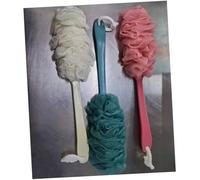 VICASKY 3Pc Long Handle Bath Scrubber with Soft Mesh Gauze for Gentle Exfoliating and Deep Cleaning Bath Rubbing Towels in Beige Pink Blue for Shower and Body Care