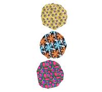VICASKY 3pcs Adjustable Satin Bonnet Sleep Cap Double Round Hats with African Batik Prints for Boys and Includes Chrysanthemum Yellow Triangle Snowflake and Yuanbao Rose Red