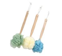 VICASKY 3pcs Bath Balls Long Handle Shower Balls Wooden Back Scrubber Gentle Delicate Bristles Easy to Grip Will Not Hurt Your Skin Bath Use for Men and Women Random Color