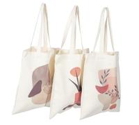VICASKY 3pcs Canvas Tote Bags with Boho Plant Print Large Reusable Shoulder Bags for Women Students for Beach School Travel and Daily Use