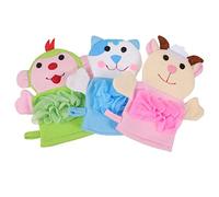 VICASKY 3pcs Cartoon Baby Bath Gloves Bath Flower Soft Wash Mitts for Kids Blue Cat Pink Cow Fun Bathing Supplies