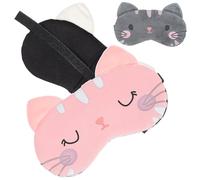 VICASKY 3pcs Cartoon Cat Sleeping Mask Set with Elastic Band, Soft Light-Blocking Eye Cover for Men and Women, Comfortable Night Blindfold for Travel and Rest