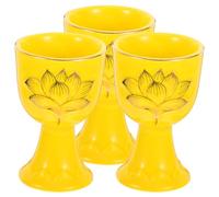 VICASKY 3pcs Ceramic Buddha Water Offering Cups Set for Home Worship | Lotus Inspired round Shape, Stable Pedestal Base, Golden Finish, Serene Tea Ceremony Offering for Practitioners
