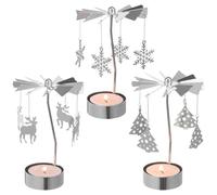 VICASKY 3pcs Christmas Tea Light Holder Candlestick Ornaments Iron Rotating Candle Xmas Tree Candlesticks Desktop Ornament for Festival Home Table Wedding Fireplace Decor Silver
